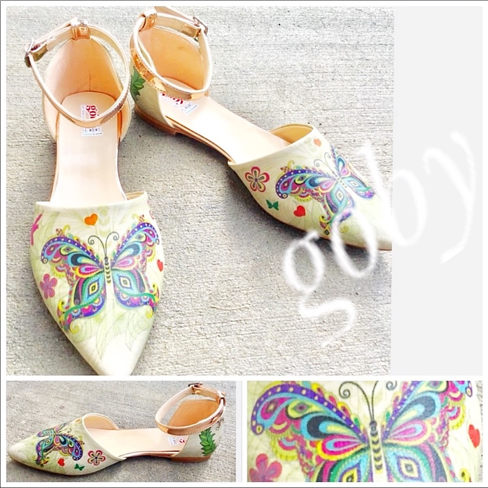 🌸Goby Hand Painted Butterfly Flats Sz 39